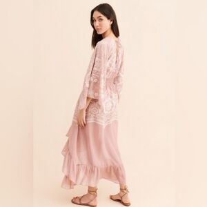Anthropologie Especia Embroidered Ruffle Dress In Peony Pink